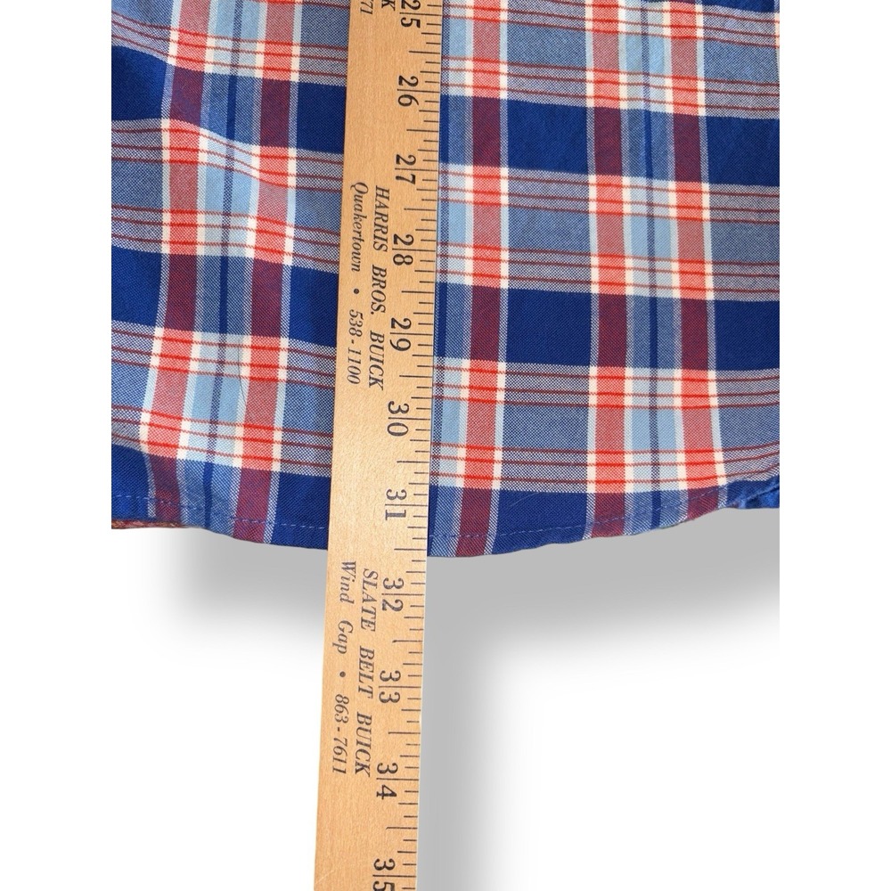 L.L.Bean Men's Large Scotch Plaid 100% Cotton Button Up Shirt Blue Orange White - Picture 6 of 8